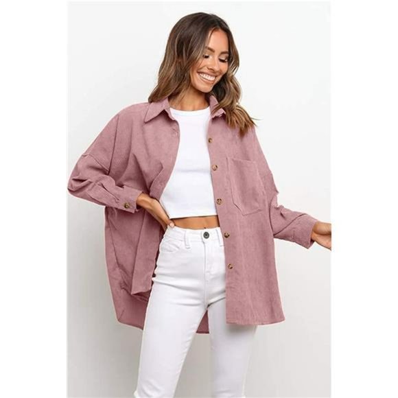 Corduroy Casual Oversized Button Down Shacket Long Sleeve - Picture 7 of 7